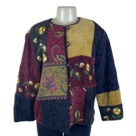 Julie Kin Womens Multicolor Floral Embroidered Jacket Button Front Sz L - Picture 1 of 7
